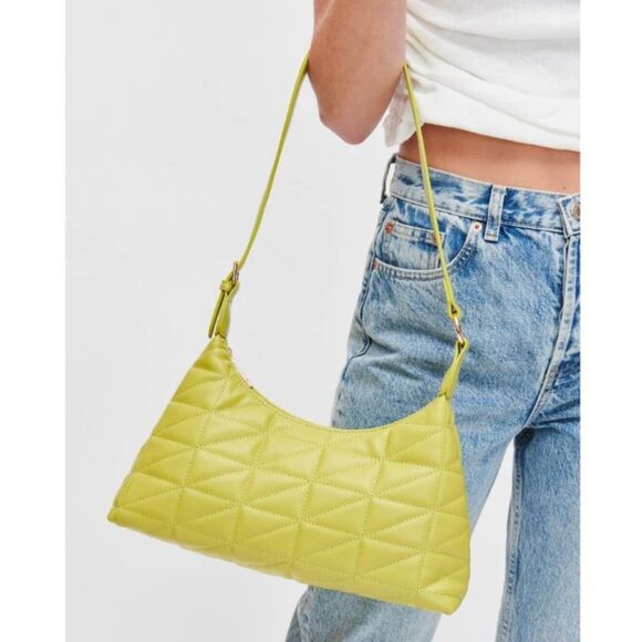 NWT Urban Expressions Bodhi Quilted Vegan Leather Shoulder Purse Bag in Citron - Picture 14 of 14